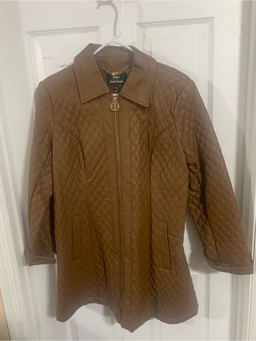 dennis basso Quilted Brown Zip-Front Puffer Coat